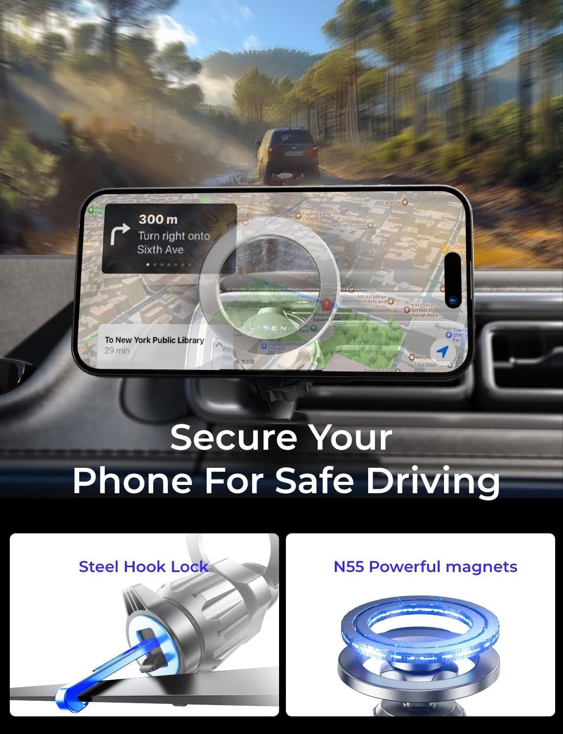 LISEN for Magsafe Car Mount [95% Increase Magnetism] Magnetic Phone Holders for Your Car,Car Accessories for Men Women Truck 360 Dashboard Vent Phone Mount for Garmin GPS Fit Iphone 16 15 14 13 12