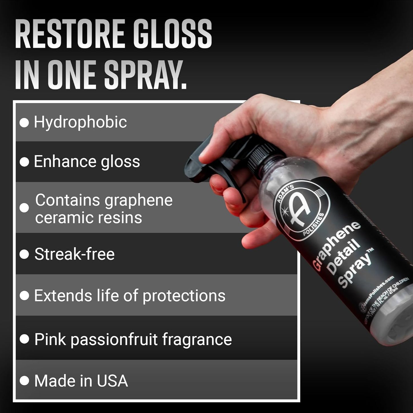 Adam'S Polishes Graphene Detail Spray (16 Fl Oz) - Extend Protection of Waxes, Sealants, & Coatings | Waterless Detailer for Car Detailing | Clay Bar, Drying Aid, Add Ceramic Graphene Protection