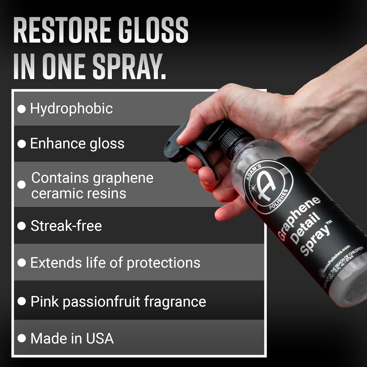 Adam'S Polishes Graphene Detail Spray (16 Fl Oz) - Extend Protection of Waxes, Sealants, & Coatings | Waterless Detailer for Car Detailing | Clay Bar, Drying Aid, Add Ceramic Graphene Protection